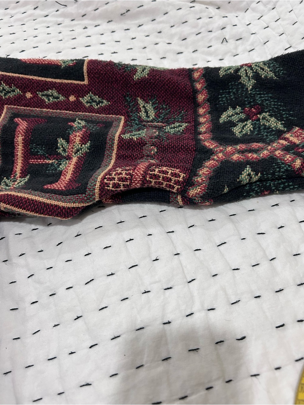 Fringed Tapestry Upcycled Sweater - Burgundy Floral - Picture 12 of 16
